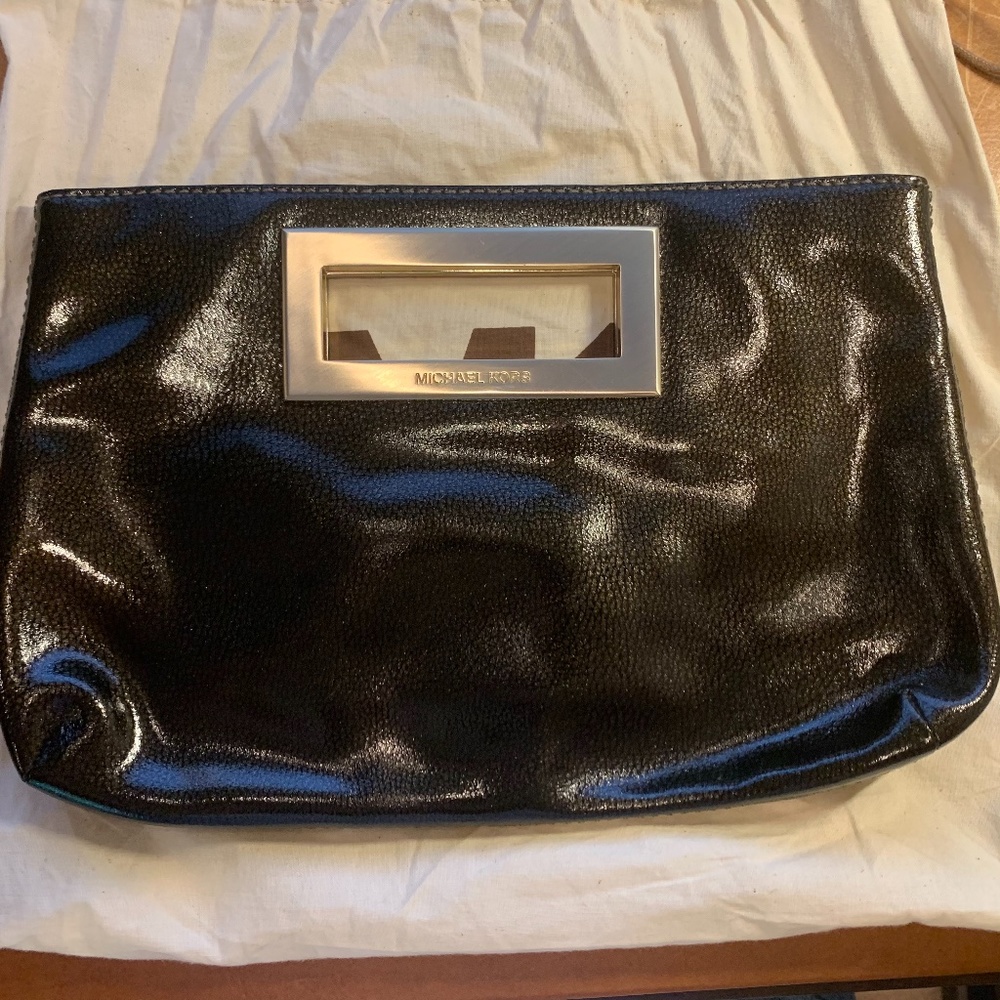Michael Kors Dark Olive Patent Leather Clutch
